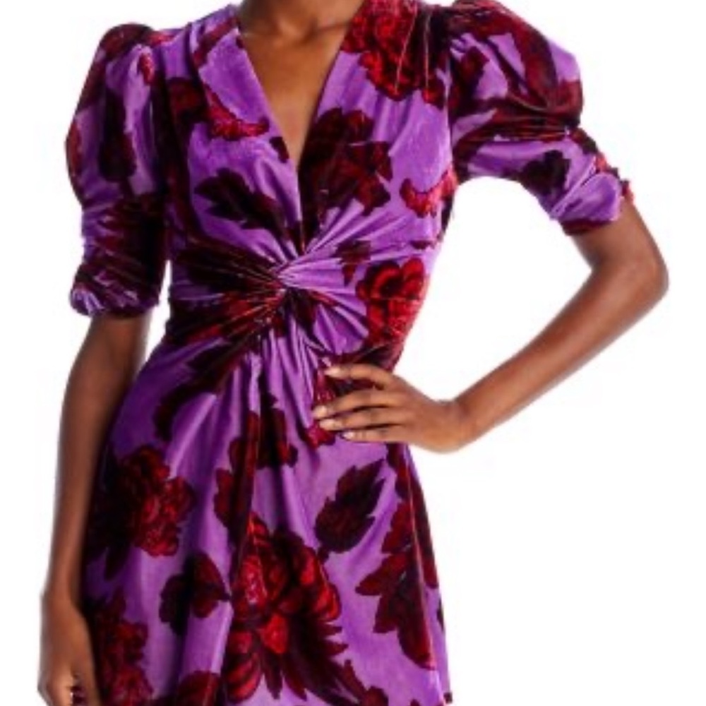 RHODE Mid Sleeve Dress in Purple and Red Floral